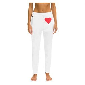 NWOT Aviator Nation Heart Stitch White Jogger Sweatpants Women's XS